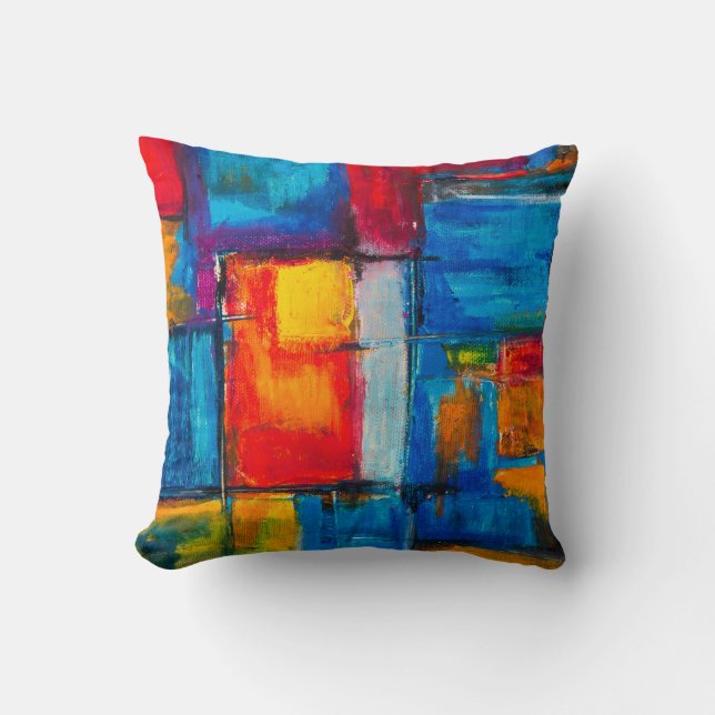 Colourful Fine Art Abstract Oil Painting Cushion (Front)