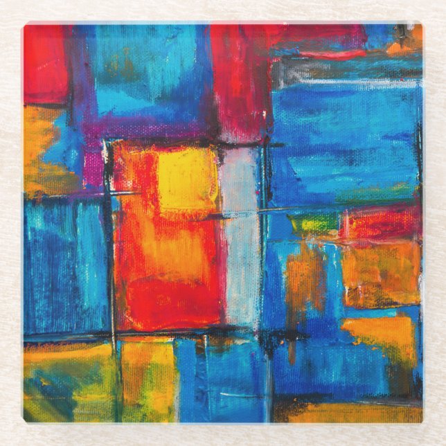 Colourful Fine Art Abstract Oil Painting Glass Coaster (Front)