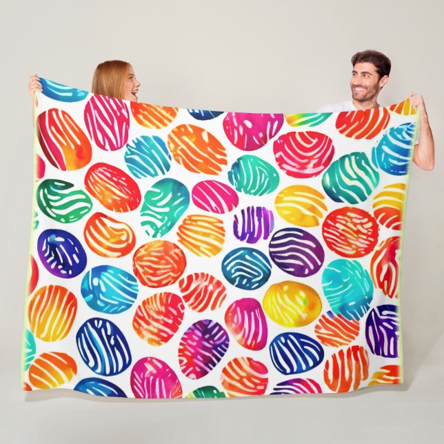 Colourful Fingerprint Art Fleece Blanket (In Situ)
