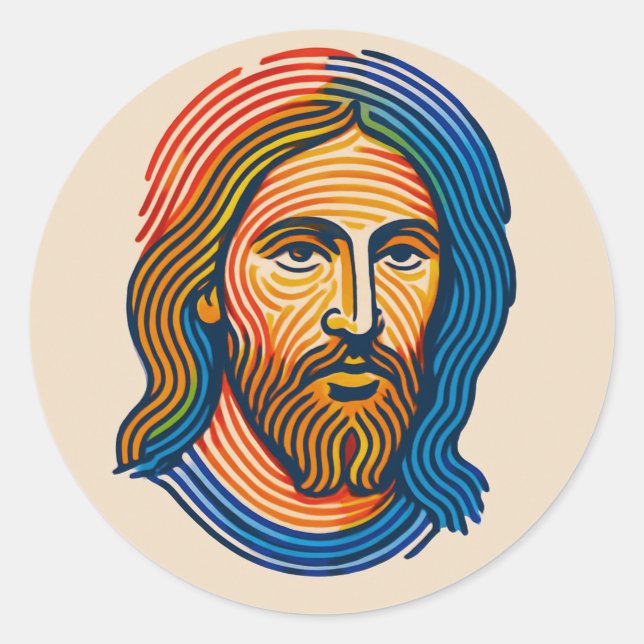 Colourful Fingerprint Portrait of Jesus Sticker (Front)