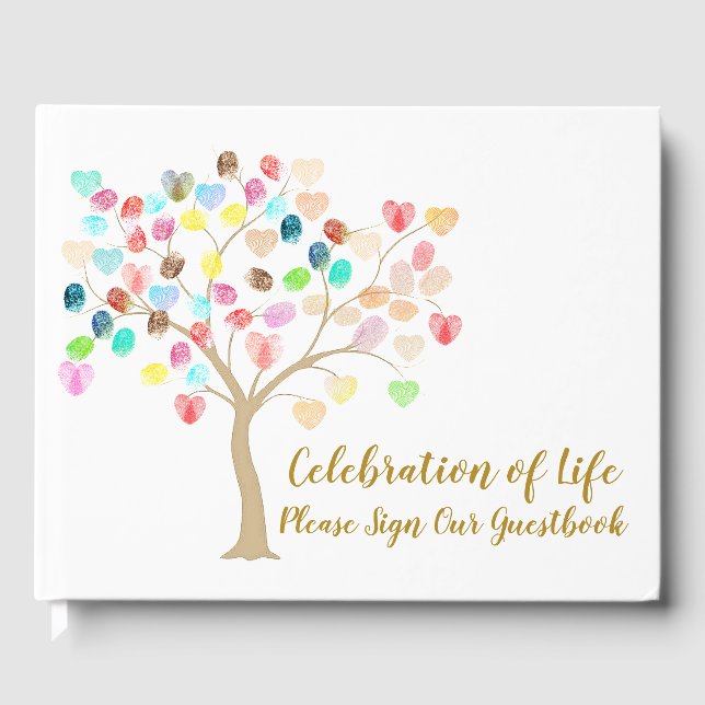 Colourful Fingerprint Tree with Hearts add Photo Guest Book (Front)