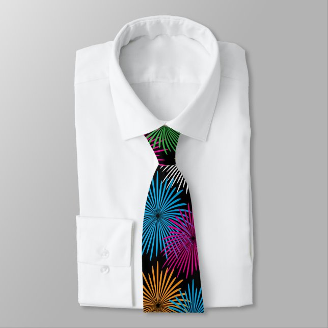 Colourful fireworks display party neck tie (Tied)