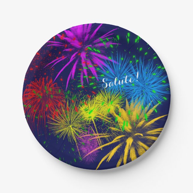 Colourful fireworks funny unique paper plate (Front)
