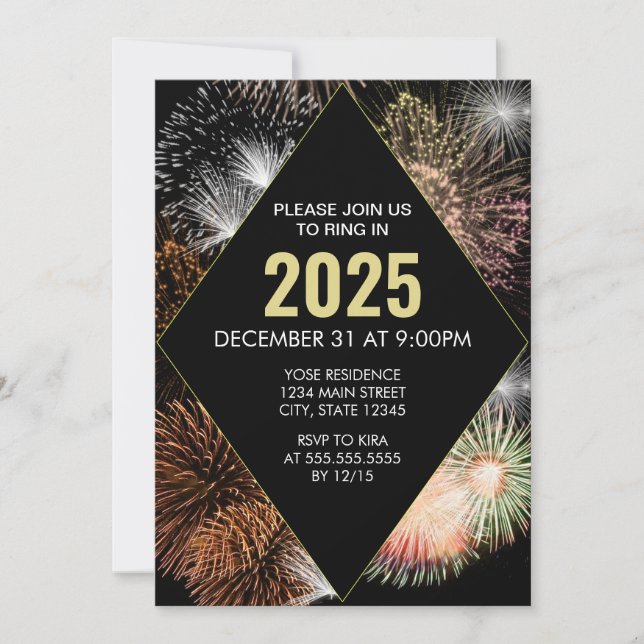 Colourful Fireworks Geometric NYE Party Invitation (Front)
