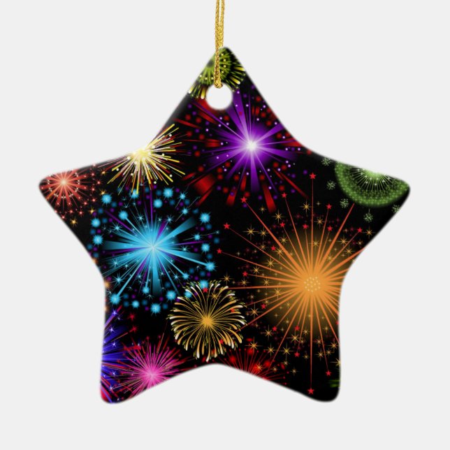 Colourful fireworks New Year Ceramic Ornament (Front)