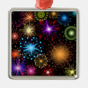 Colourful fireworks New Year Metal Ornament