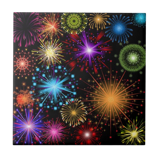 Colourful fireworks New Year Tile (Front)