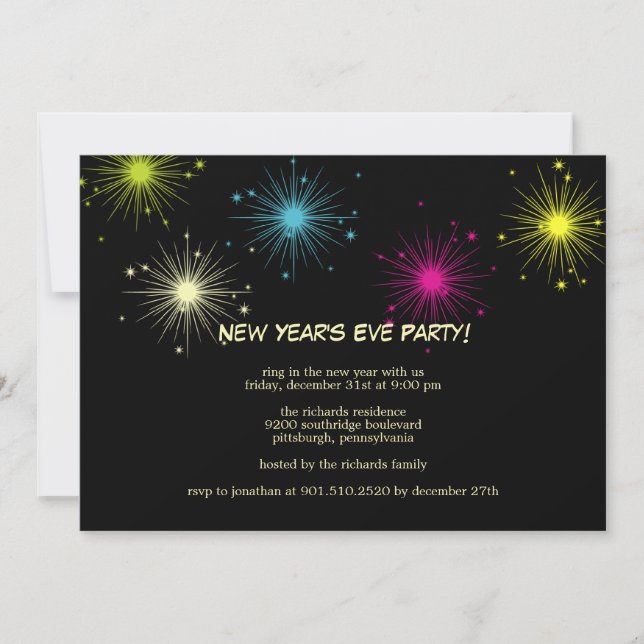 Colourful Fireworks New Year's Eve Party Invitatio Invitation (Front)
