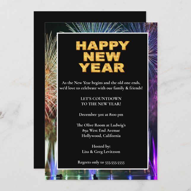 Colourful Fireworks New Years Eve Party Invitation (Front/Back)