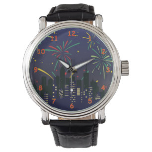Colourful Fireworks Over the City Skyline Sketch Watch