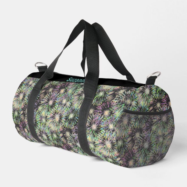 Colourful Fireworks Pattern Personalised Duffle Bag (Right Corner)
