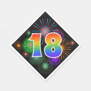 Colourful Fireworks + Rainbow Pattern "18" Event # Napkin