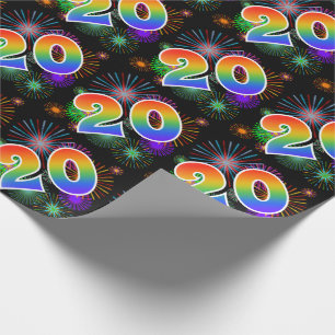 Colourful Fireworks + Rainbow Pattern "20" Event # Wrapping Paper
