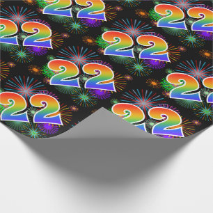 Colourful Fireworks + Rainbow Pattern "22" Event # Wrapping Paper