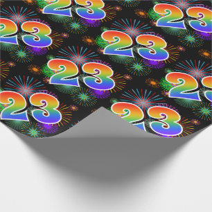 Colourful Fireworks + Rainbow Pattern "23" Event # Wrapping Paper
