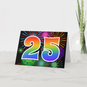 Colourful Fireworks + Rainbow Pattern "25" Event # Card