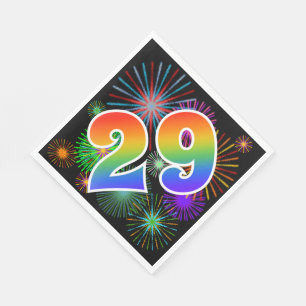 Colourful Fireworks + Rainbow Pattern "29" Event # Napkin
