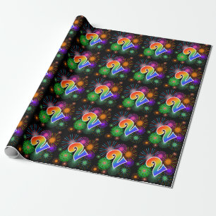 Colourful Fireworks + Rainbow Pattern "2" Event # Wrapping Paper
