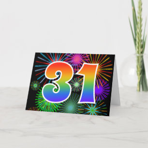 Colourful Fireworks + Rainbow Pattern "31" Event # Card