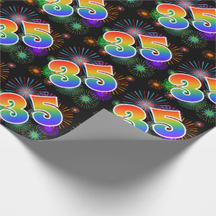 Colourful Fireworks + Rainbow Pattern "35" Event # Wrapping Paper