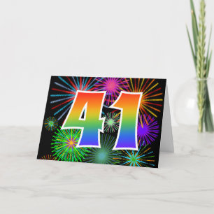 Colourful Fireworks + Rainbow Pattern "41" Event # Card