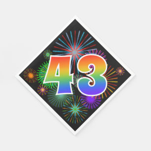 Colourful Fireworks + Rainbow Pattern "43" Event # Napkin