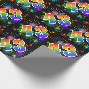 Colourful Fireworks + Rainbow Pattern "43" Event # Wrapping Paper