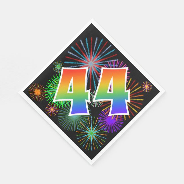 Colourful Fireworks + Rainbow Pattern "44" Event # Napkin (Corner)