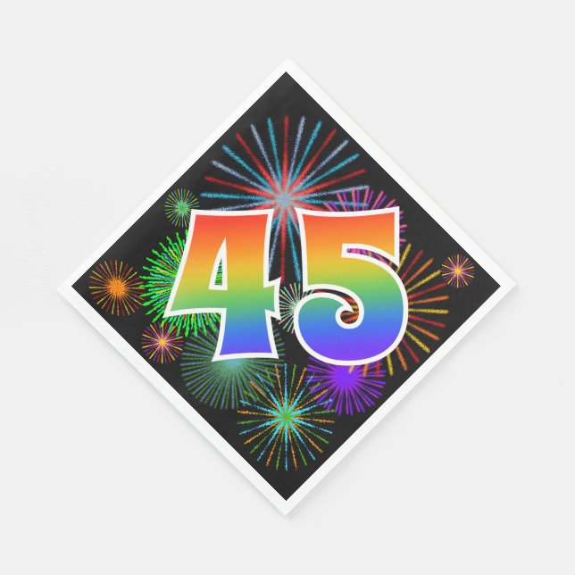Colourful Fireworks + Rainbow Pattern "45" Event # Napkin (Corner)