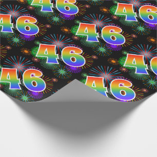 Colourful Fireworks + Rainbow Pattern "46" Event # Wrapping Paper