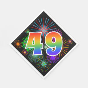 Colourful Fireworks + Rainbow Pattern "49" Event # Napkin