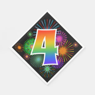 Colourful Fireworks + Rainbow Pattern "4" Event # Napkin