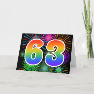 Colourful Fireworks + Rainbow Pattern "63" Event # Card