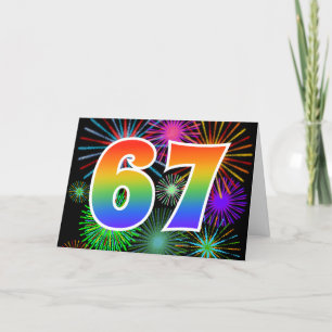 Colourful Fireworks + Rainbow Pattern "67" Event # Card