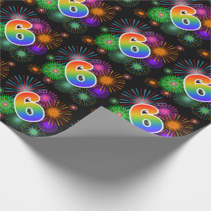 Colourful Fireworks + Rainbow Pattern "6" Event # Wrapping Paper