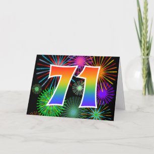 Colourful Fireworks + Rainbow Pattern "71" Event # Card