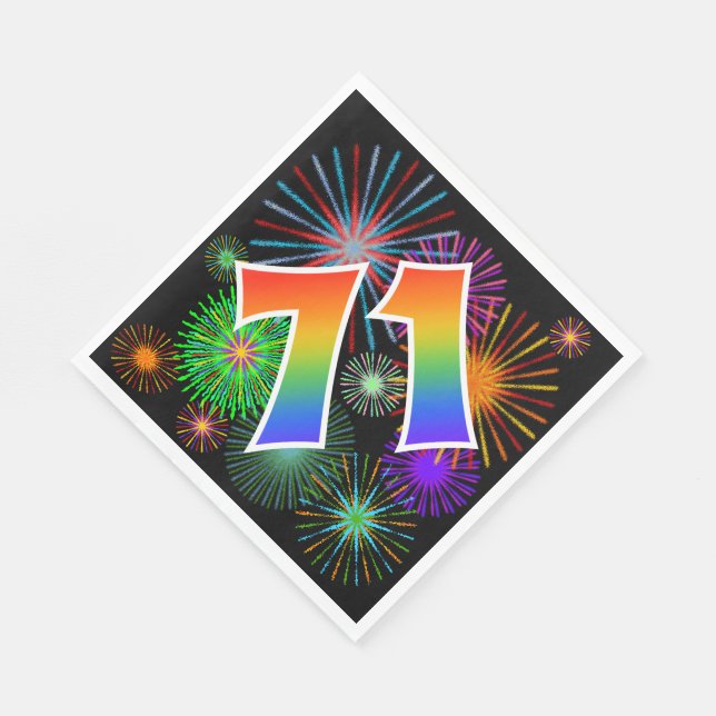 Colourful Fireworks + Rainbow Pattern "71" Event # Napkin (Corner)