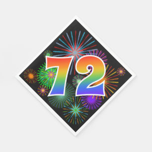 Colourful Fireworks + Rainbow Pattern "72" Event # Napkin
