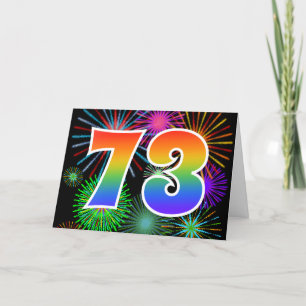 Colourful Fireworks + Rainbow Pattern "73" Event # Card
