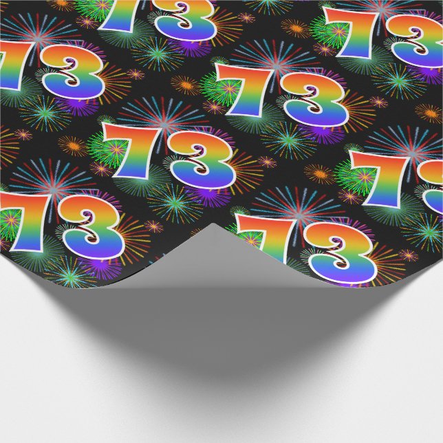 Colourful Fireworks + Rainbow Pattern "73" Event # Wrapping Paper (Corner)