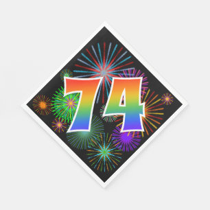 Colourful Fireworks + Rainbow Pattern "74" Event # Napkin