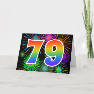Colourful Fireworks + Rainbow Pattern "79" Event # Card