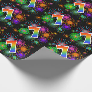 Colourful Fireworks + Rainbow Pattern "7" Event # Wrapping Paper