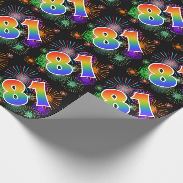 Colourful Fireworks + Rainbow Pattern "81" Event # Wrapping Paper (Corner)