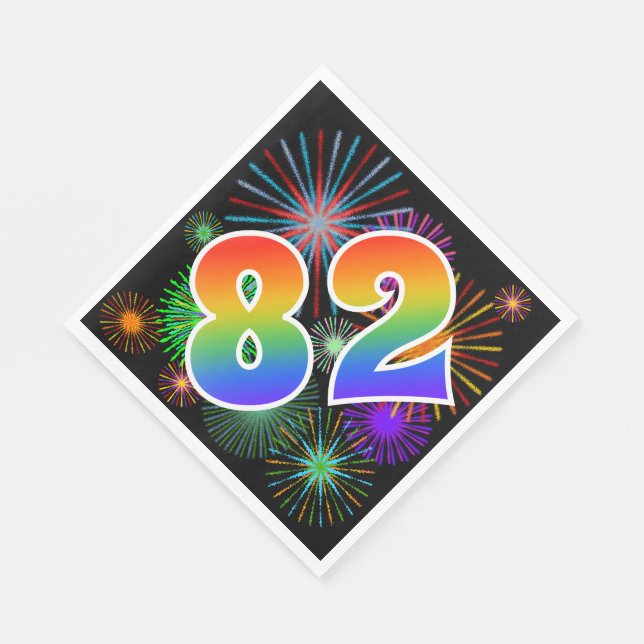 Colourful Fireworks + Rainbow Pattern "82" Event # Napkin (Corner)