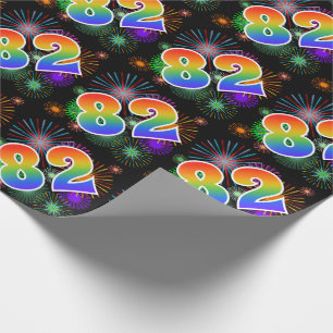Colourful Fireworks + Rainbow Pattern "82" Event # Wrapping Paper