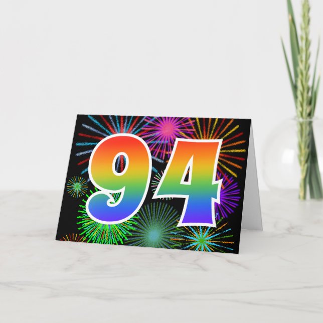 Colourful Fireworks + Rainbow Pattern "94" Event # Card (Front)