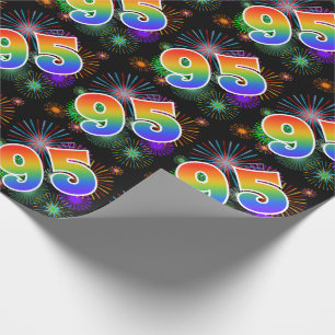 Colourful Fireworks + Rainbow Pattern "95" Event # Wrapping Paper