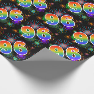 Colourful Fireworks + Rainbow Pattern "96" Event # Wrapping Paper