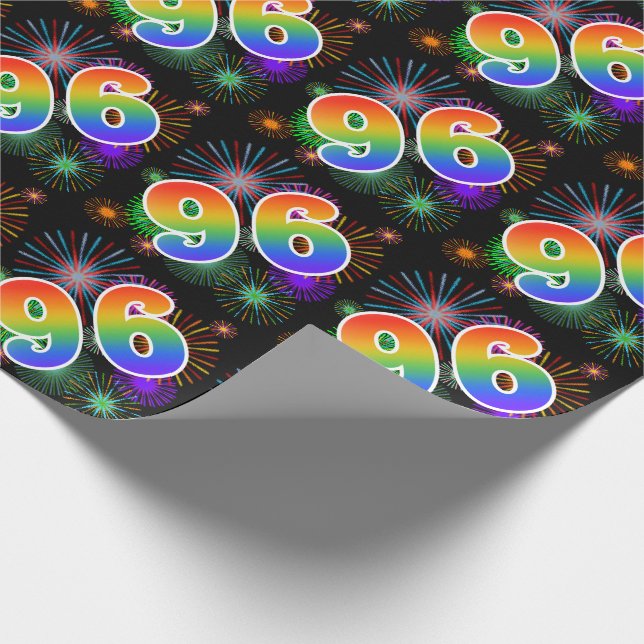 Colourful Fireworks + Rainbow Pattern "96" Event # Wrapping Paper (Corner)